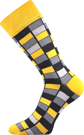 Bunte Socken mit Vierecken gelb