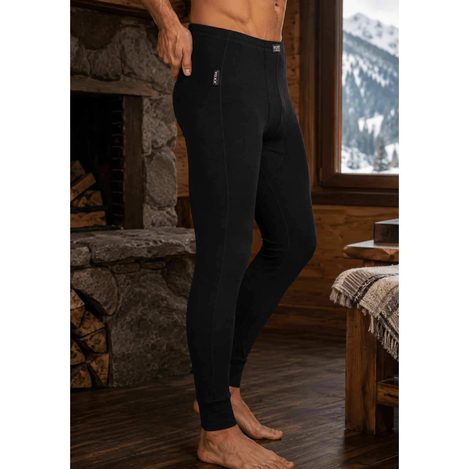 Herren Funktionsunterhose lang zweilagig Merino & Silber Schwarz